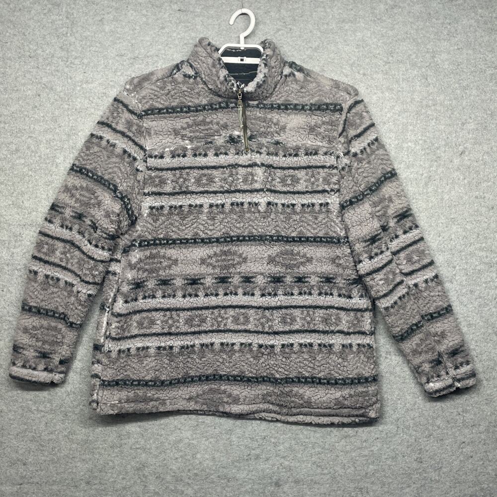 Grizzly Sherpa Fleece Pullover Men's XL Gray Quarter Zip Warm Cozy Grandpacore